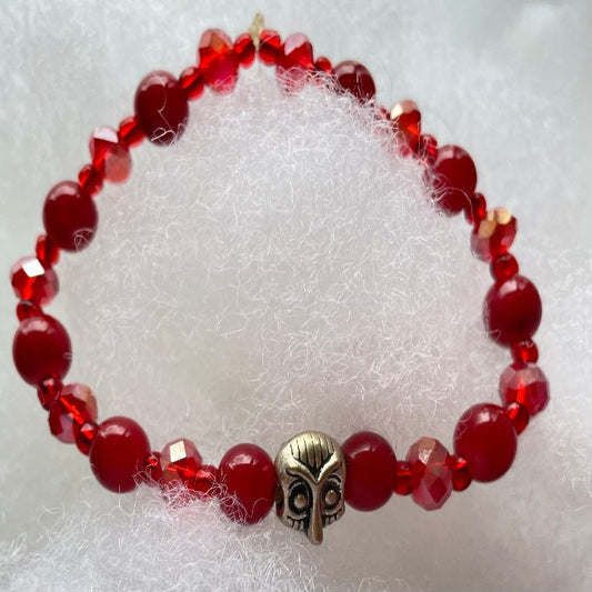 Fancy Czech red mix beaded glass bracelet with Owl charm Jewelry